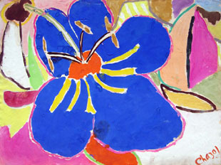 CHAZAL : fleur, gouache